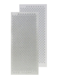 st748-B -stickervel Leane met kleine ruitjes 10x20cm parelmoer zilver  -  121001/2426