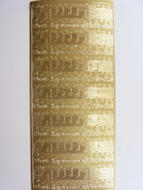 ST.1135- muzienoten en tekst We wish you a merry Christmas goud 10x20cm