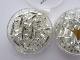 1697- 12mm best quality glazen getorste stiftjes zilver 10gr in luxe doosje