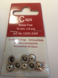 TH12253/5306- 8 stuks zwaar metalen kralenkapjes 10mm staalkleur