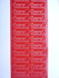 st1049- stickervel rood met engelse tekst happy valentine 10x20cm