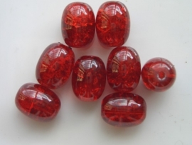 4084- 8 x qraccle glaskralen ovaal 12x16mm rood transparant