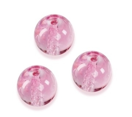 2219 526- 7 stuks glaskralen bohemisch roze van 12mm in een doosje