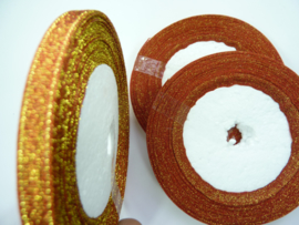 rol met 22.86 meter sparkle lint oranje/brons van 6mm breed OPRUIMING