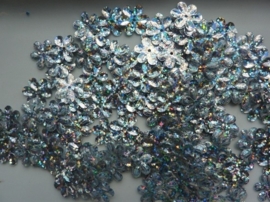 118372/436- 10gram (ca. 160 stuks) pailletten bloemetjes 15mm glitter zilver