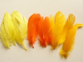 12238/3805- ca. 15 stuks ganzenveren van 12 tot 20cm lang 3 tinten geel/oranje