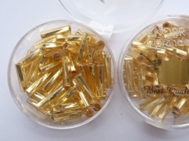 1698- 12mm best quality glazen getorste stiftjes goud 10gr in luxe doosje