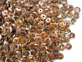 10 gram pailletten van 6mm facon geribbeld glitter bruin (grote hoeveelheid) SUPERLAGE PRIJS!