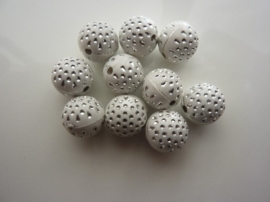 3985- 10 stuks strassballen 11mm wit met zilver - EXTRA LAGE PRIJS