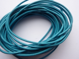 5 meter echt leren veter donkerblauw/turquoise van 2 mm. dik - AA kwaliteit - SUPERLAGE PRIJS!