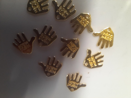 CH073Y - Goud - 10 stuks hangers/bedels handje met tekst Handmade 13mm