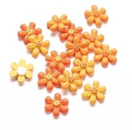 8002 750- 15 stuks decoratie polyresin bloemetjes oranje-geel van 2cm
