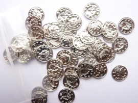 CH.2905- 50 stuks metalen muntjes met gat 10mm zilver SUPERLAGE PRIJS!