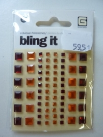 5951- Basic Grey bling it designer rhinestones vierkant oranje/bruin OPRUIMING