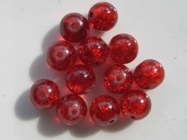 4079- 12 x qraccle glaskralen 10mm rood