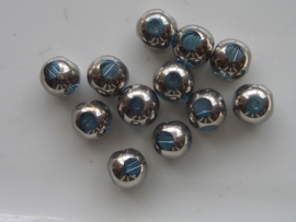 668 - 12 x glaskralen met venstertjes 8mm turqoise blauw