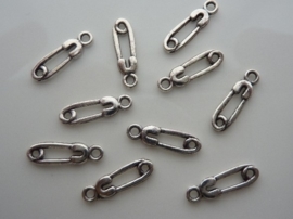 CH.755- 10 stuks bedels/hangers veiligheidsspeldjes van 16x4mm oudzilver