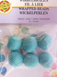 117469/0109- 6 x katoenen wikkelkralen 16mm aqua