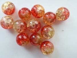 4085- 12 stuks qraccle glaskralen van 10mm rood/geel