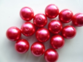 2245- 15 x ronde glasparels 12mm cerise - SPECIALE PRIJS!