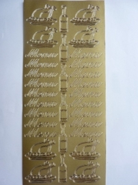 st990- stickervel met tekst menu en afbeeldingen wijn en kalkoen 10x23cm goud