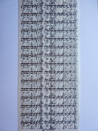 st1050- parelmoer stickervel wit/zilver tekst Frohe Festtage met sneeuwlaagje 10x20cm