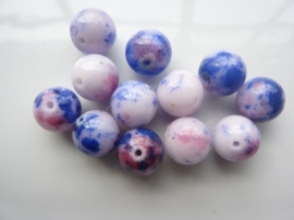 3284- 12 stuks naturel Jade mineraal kralen van 12mm blauw/donkerrood