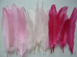 12238/3803- ca. 15 stuks ganzenveren van 12 tot 20cm lang 3 tinten roze