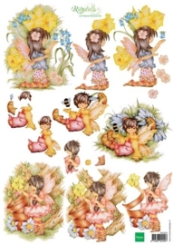 kn/1919- A4 3D knipvel Marianne design Ragdolls garden fairies  -  117148/4203