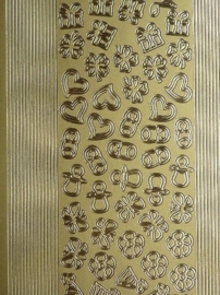 st974- stickervel met rechte randjes met mini figuurtjes 10x23cm goud