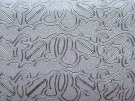 st1038- parelmoer zilver/wit stickervel met brede kerstrandjes met sneeuwlaag 10x20cm
