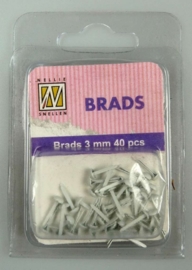 CE890110/1101- 40 stuks floral brads van 3mm wit Nellie`s Choice