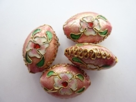 1443- 5 stuks cloisonne kralen van 22x14x10mm roze