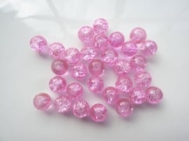 4057- 30 stuks qraccle glaskralen van 8mm roze
