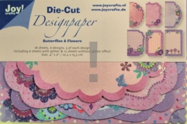 JOY8011/0504- 18 stuks Die-Cut design papers butterflies and flowers 10.2x15.3xm