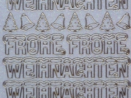 st1052- parelmoer- glitterstickervel met Duitse tekst Frohe Weinachten 10x20cm