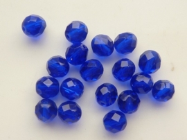 1258- 18 x tsjechies geslepen glaskralen 8x7mm donker blauw transparant