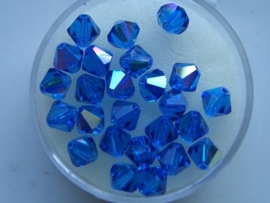 109106/1100- 25 x swarovski 6mm capri blue met AB coating