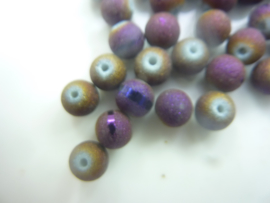3661 - 30 stuks glaskralen van 6 mm. - donkerbrons met fijne glitter