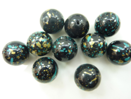 000816- 10 stuks kunststof kralen 15mm gemarmerd turquoise