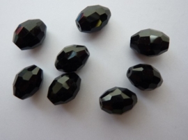 1676 - 10x15mm AA-kwaliteit facet geslepen glaskralen zwart 8 stuks