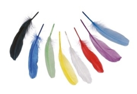 006620/0990- 8 stuks ganzenveren van 20cm lang - diverse kleuren in een zakje
