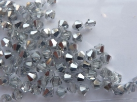 1245- ca. 85 stuks glaskralen bicone 4x4mm crystal met zilvercoating - SUPERLAGE PRIJS!
