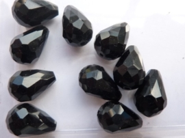 1244- 10 stuks glaskralen druppels 14x10mm crystal zwart - SUPERLAGE PRIJS!