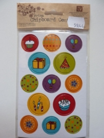 5944- Prima chipboard centers 13 stickers van 2 tot 2.5cm doorsnee feest OPRUIMING