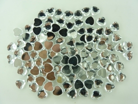 ca. 100 stuks kunststof strass steentjes 8mm hartjes zilver - SUPERLAGE PRIJS!