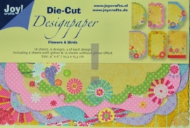 JOY8011/0502- 18 stuks Die-Cut design papers flowers and birds 10.2x15.3xm