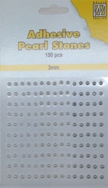 CE142010/2307- 150 stuks zelfklevende halfronde parels van 3mm wit/ivoor tinten