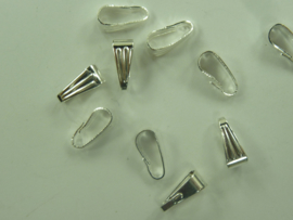 CH.136 - 10 stuks kleinere snap on bails hangers ketting oogjes 7.5 x 2.5 mm. Zilverkleur