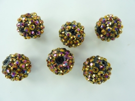 3986- 6 stuks strass ballen van 15mm bruin/paars AB